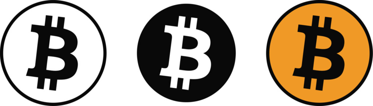 Bitcoin, icons set, various style cryptocurrency symbols for digital money blockchain technology finance market and investment design.