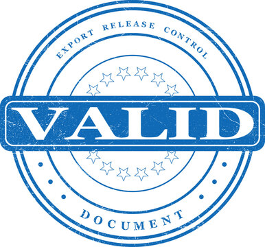 Authentic validity grunge rubber stamp mark for export release control document authorization and official approval seal