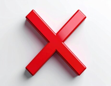Bold, glossy red "X" symbol casts a subtle shadow on a clean white surface