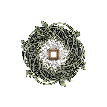 Black and white wire ball with QR code on white background.
