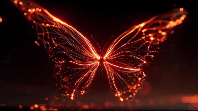 Glowing Butterfly in Dark Abstract Background.