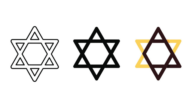 Star of David vector icons set in different line styles