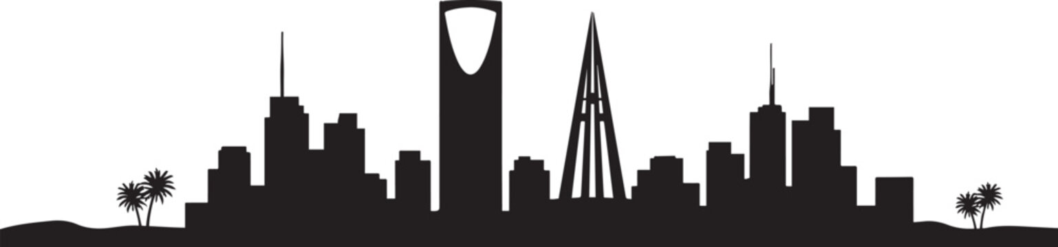 Riyadh skyline with Black buildings. Vector illustration. Business and tourism concept with skyscrapers. Image for presentation, banner. Vector Black silhouettes illustration