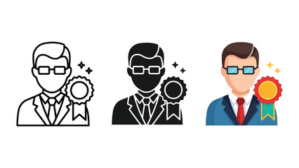 Fototapeta premium Businessman with award badge vector illustration set
