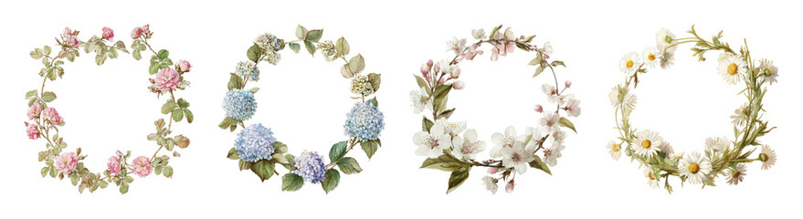 Obraz premium PNG Vintage floral wreaths collection on transparent background