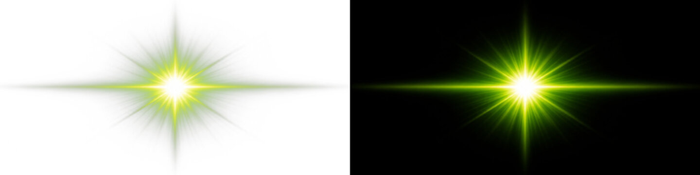 Starburst light glow green rays png overlay, on transparent background