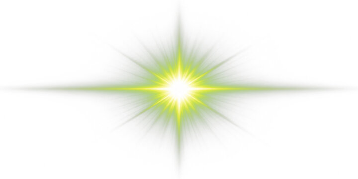 Starburst green light rays png overlay, on transparent background
