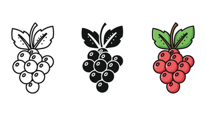 Grapes berry icon set in outline silhouette and flat color vector illustration © ASHRAFUR 