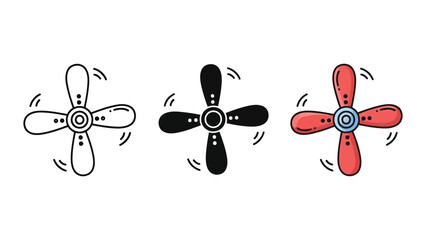 Set of airplane propeller vector icons in line art silhouette and flat color styles © Druvo