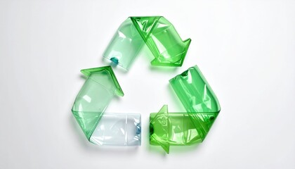 Fototapeta premium Green and clear plastic bottles form a recycling symbol