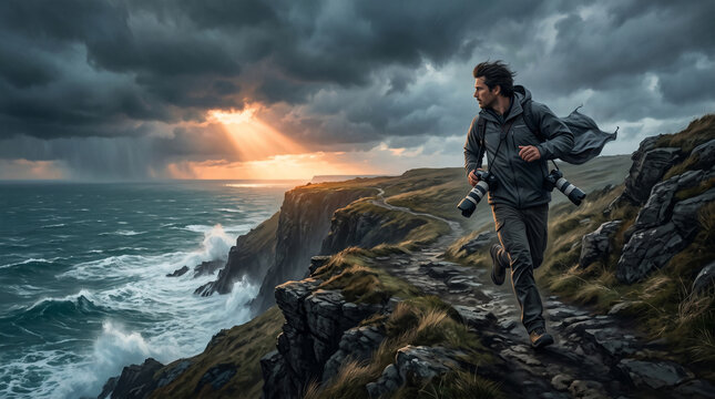 Stormlight Pursuit on a Coastal Cliff by Sunset Photographer