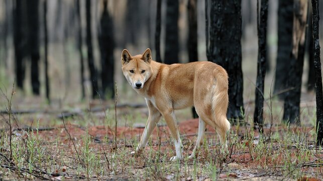 Resilient Dingo in Burnt Landscape