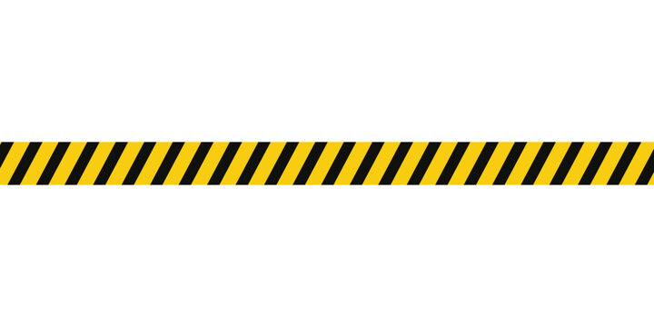 Warning tape with yellow and black diagonal stripes. Warn stop seamless line. Yellow and black caution tape border eps 10
