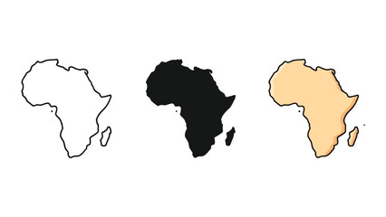 Africa continent map set in outline silhouette and colored vector illustration © Druvo