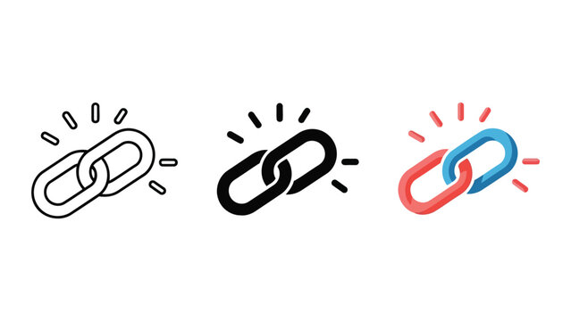 Link chain icon set in outline solid and flat color styles