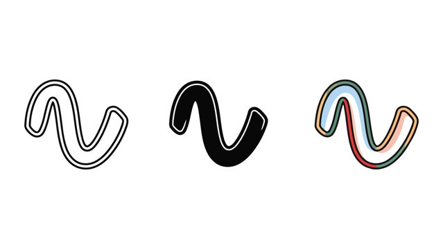 Abstract wavy line vector illustration set in outline solid and colorful styles