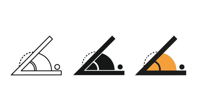 Angle measurement icon set in line art and flat vector style