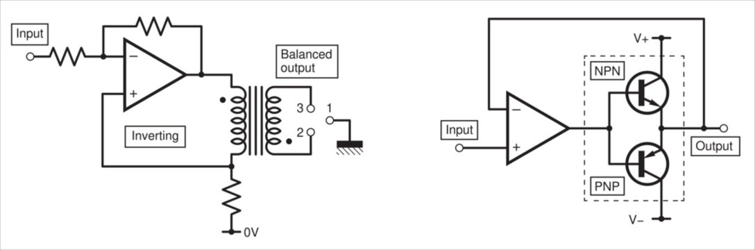 Schematic diagram of electronic device 
on paper sheet. Vector drawing electrical circuit with 
integrated circuit of operational amplifier,
resistor, transformer, transistor, other components.