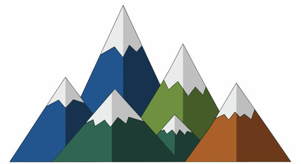 Fototapeta premium Stylized, flat-design mountains with snow-capped peaks in various colors