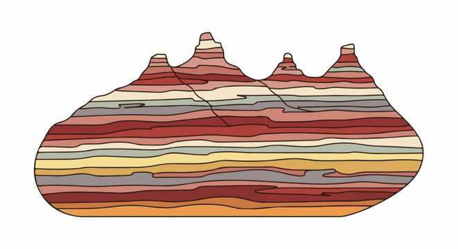 Stylized, layered rock formation in warm earthy tones