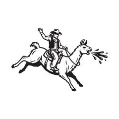 Fototapeta premium Cowboy riding a spitting llama illustration