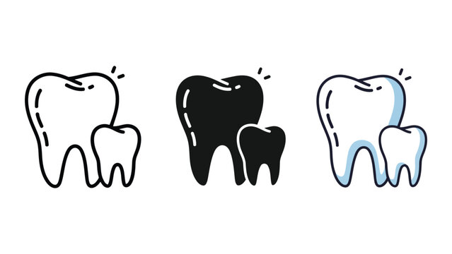 Set of human teeth vector illustration in line art solid and flat styles