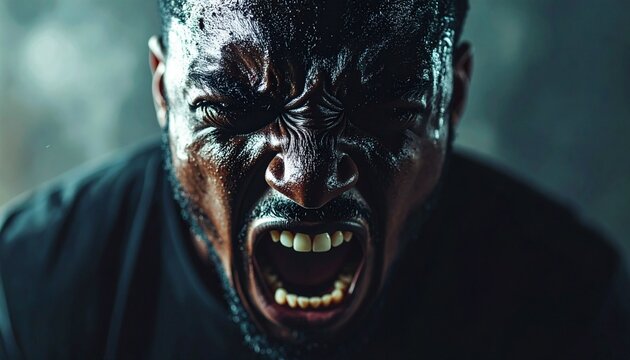 Furious Man Shouting with Intense Anger and Aggression Captured in Close-Up Portrait