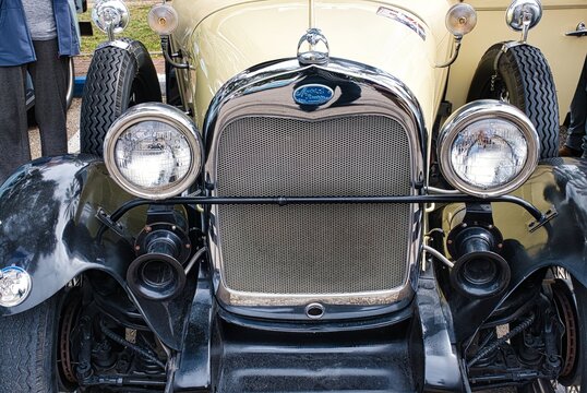 Raanana, Israel, March 16, 2024.Exhibition of vintage collectible cars,Ford model A, front view of an American classic car.