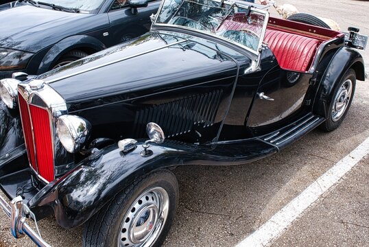 Raanana, Israel, March 16, 2024.Exhibition of vintage collectible cars, MG DT cabriolet, front view of an American classic car.