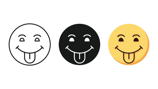 Silly face emoji vector illustration set with line art and flat styles