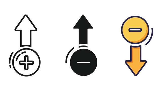 Arrow and circle interface icons set with plus and minus symbols vector illustration