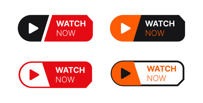 Video Play Button Vector Set For Streaming Platforms. Watch Now Banner Collection For Digital Content. Modern Media Call To Action Design