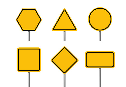 Blank Traffic Road Signs Vector Collection. Empty Warning And Information Sign Templates. Geometric Road Sign Shapes For Transportation Design