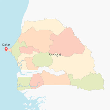 Vector graphic artwork suitable for print and web containing flat detailed map of SENEGAL