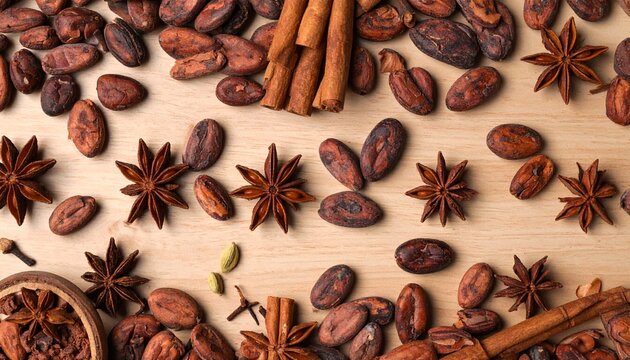 Assorted dried spices and herbs in wooden bowls.
