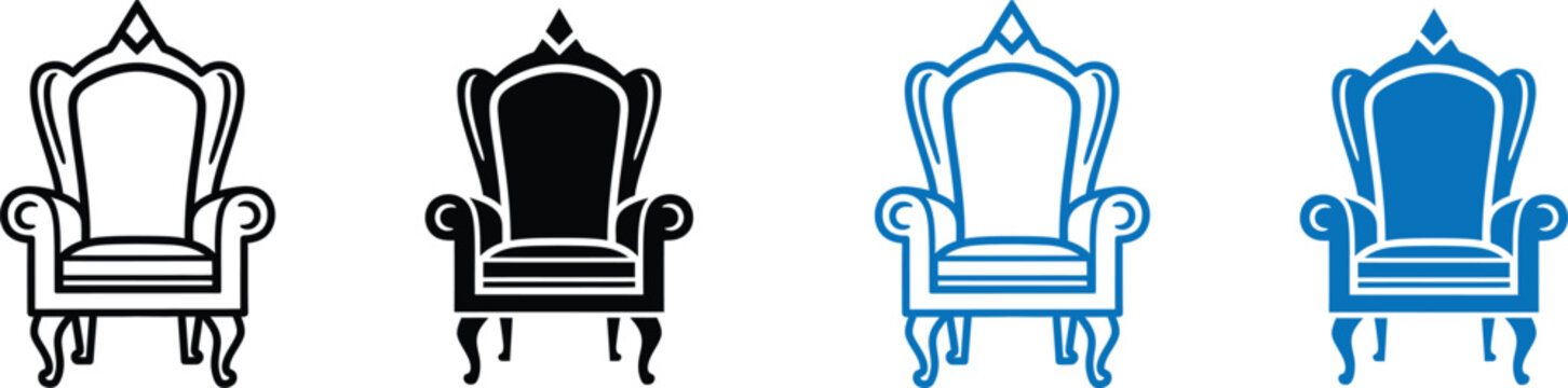Four different colored throne chair icons