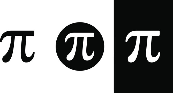 Pi, symbols set, three style mathematical pi icons for education algebra geometry physics and academic study design use.
