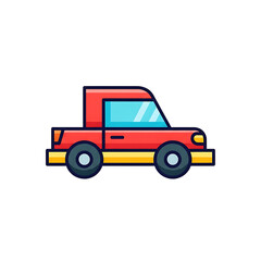 Fototapeta premium Red pickup truck flat illustration on white background with transport automobile transportation delivery illustration automotive commercial isolated business