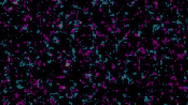 Abstract background featuring a dense field of small blue pink dots arranged in a dynamic, wavy pattern. This digital visualization evokes concepts of data flow, interconnected networks, and technolog