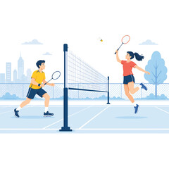 Fototapeta premium Badminton Players Court Match Vector