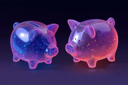 Glowing Piggy Banks Display Savings in Colorful Vector Design