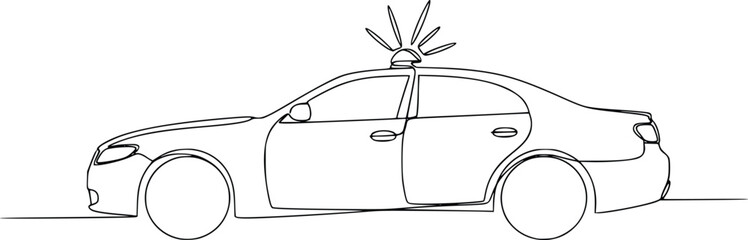 Continuous One Line Drawing Police Patrol Car with Emergency Siren Vector Illustration © Jumiyati
