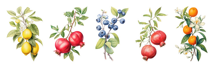 Plakat PNG Vintage botanical fruit illustrations collection on transparent background