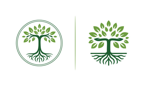 Nature T Monogram Tree Logo Vector. 