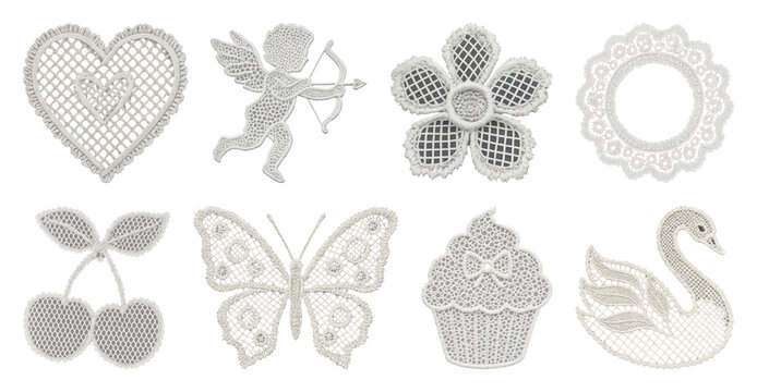 PNG Intricate lace embroidery designs collection on transparent background