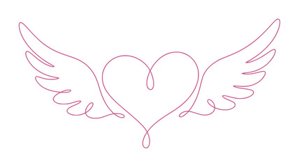 hand drawing continous line depicts winged heart (love icon) artwork 3 © Yanti83
