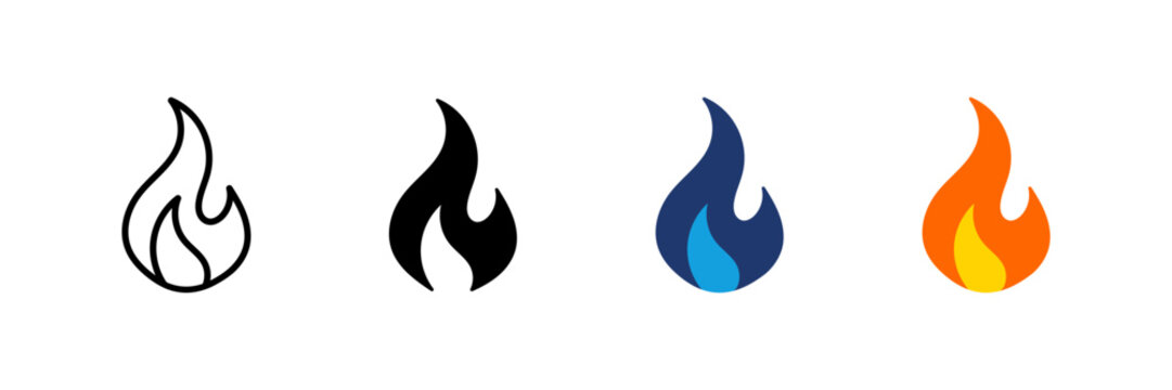 Fire flame icon with burning energy symbol, fireball sign vector illustration