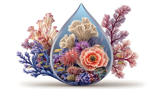 Beautiful coral reef inside water drop high resolution picture