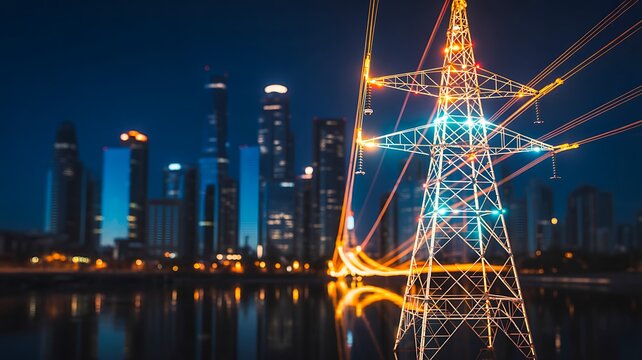 Electric power transmission tower with illuminated smart city network