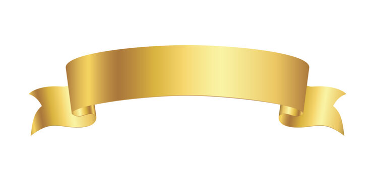 Golden ribbon banner isolated icon on a white background. Shiny gold scroll, decorative label. Vector illustration